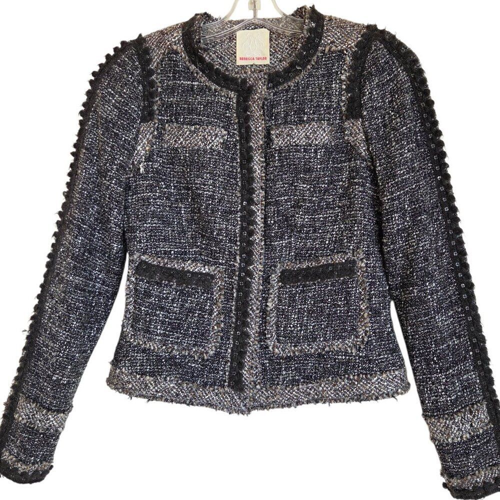 Rebecca Taylor Gray Boucle Tweed Blazer Jacket - Picture 5 of 16